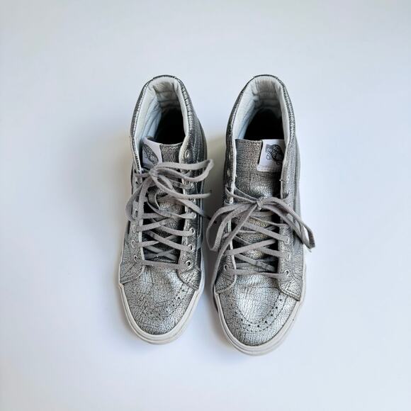 VANS Rare Metallic Silver Leather Upper SK8 High Top Slim Shoes M 5.5 - W 7 - Picture 2 of 10